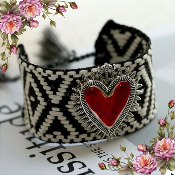 Asymmetrical Heart-Shaped Braided Tassel Bracelet , Valentine’s Day gift idea - Picture 1 of 10